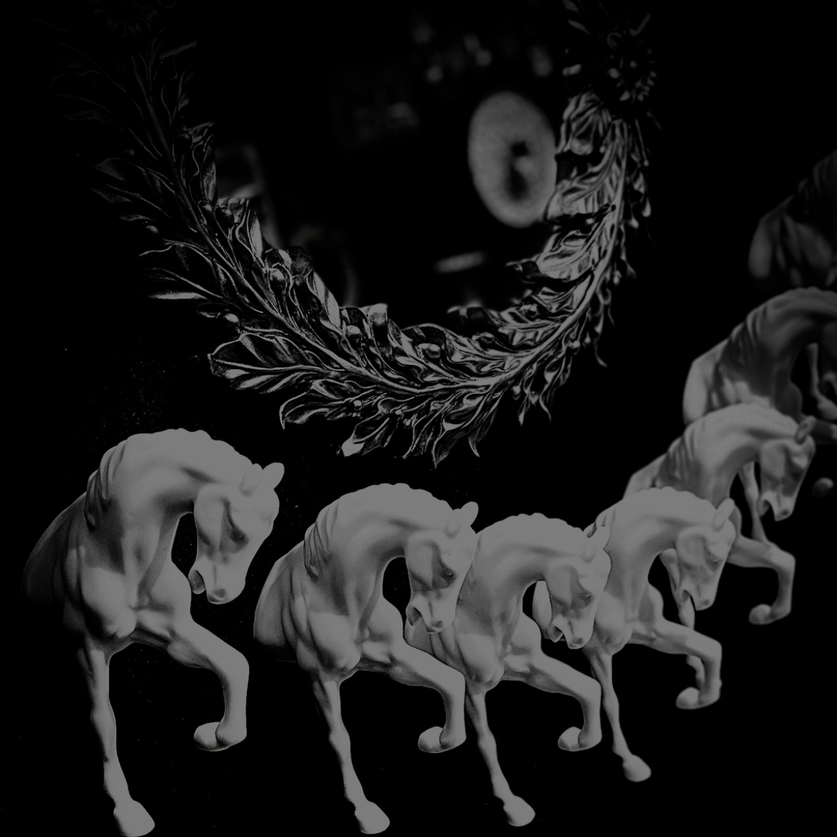 Seven Horses Chariot with Ancient Roman Mirror