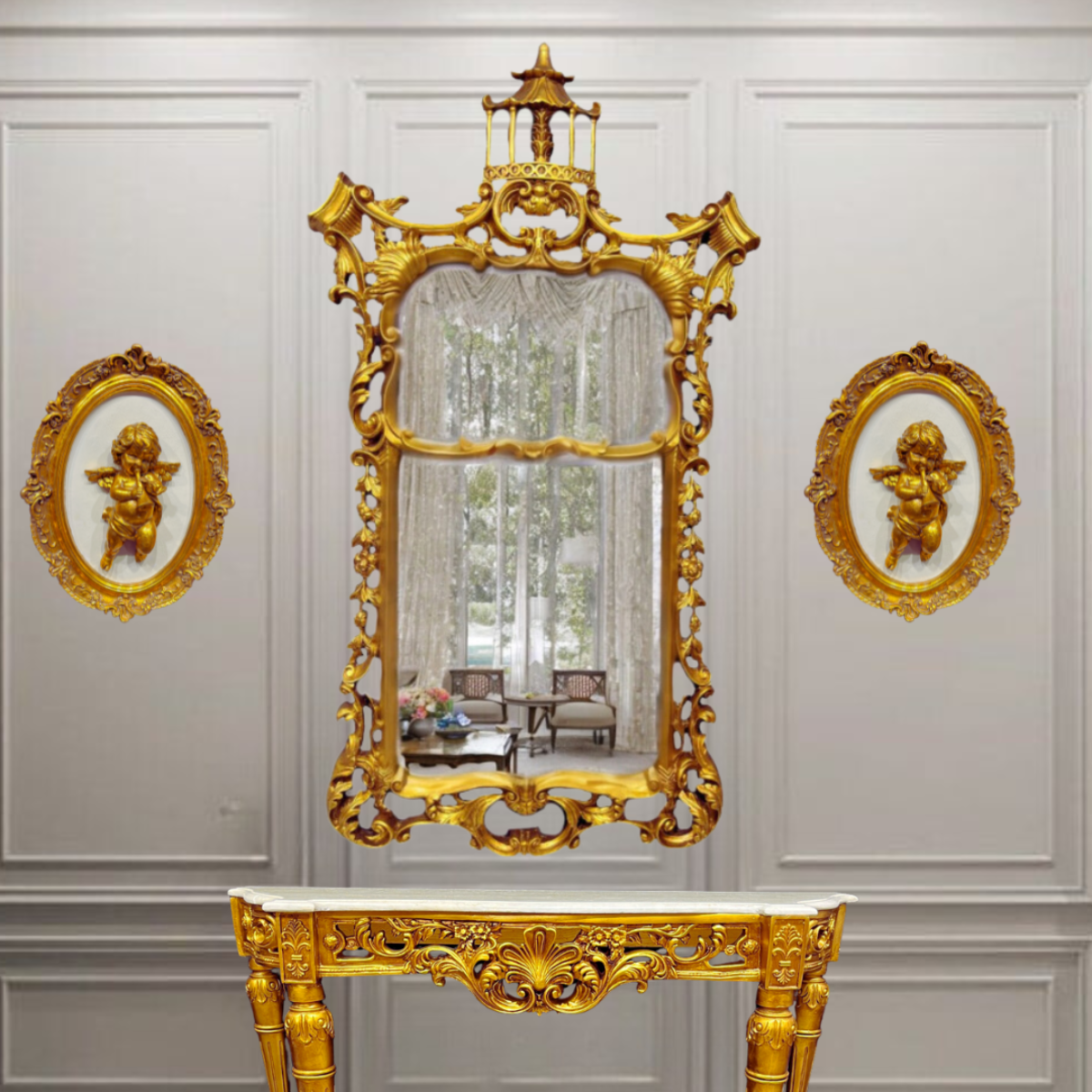 Alexandra Golden Garnish Greek Mirror